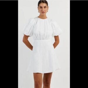 DISSH White Linen Puff Sleeve Mini Dress